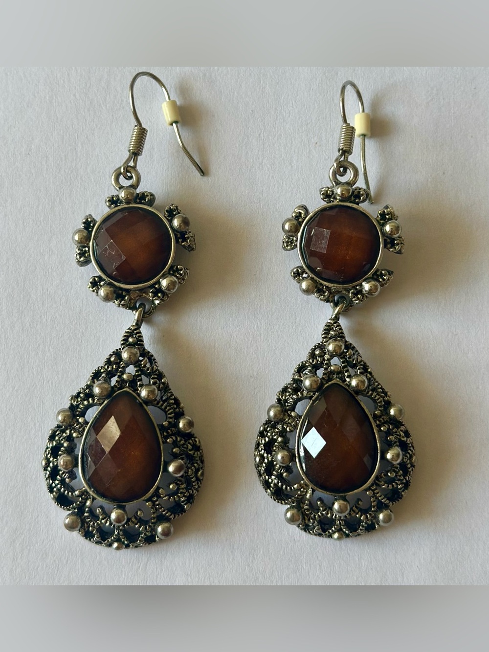 Brown Teardrop Filigree Dangle Earrings - Women Jewelry